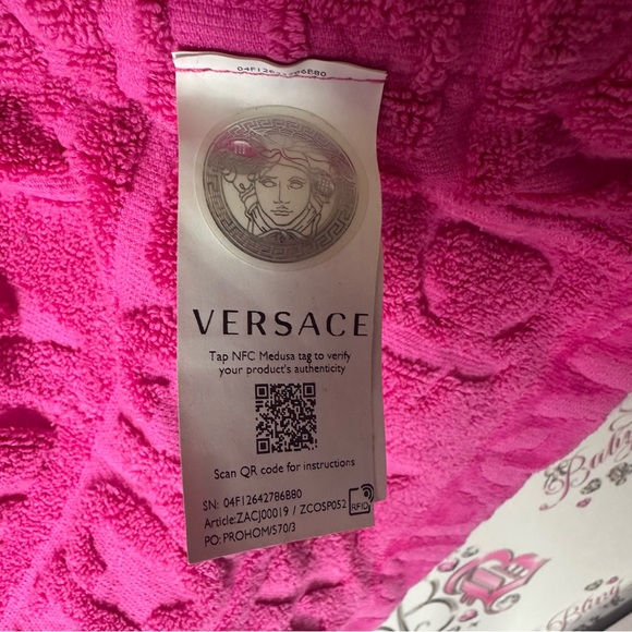 Versace Pink and Gold Robe short terry cloth towel material belted belt - Picture 6 of 11